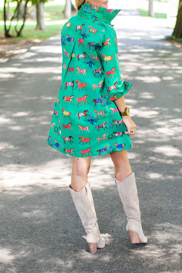 Horse Print Pockets Shirt Dress