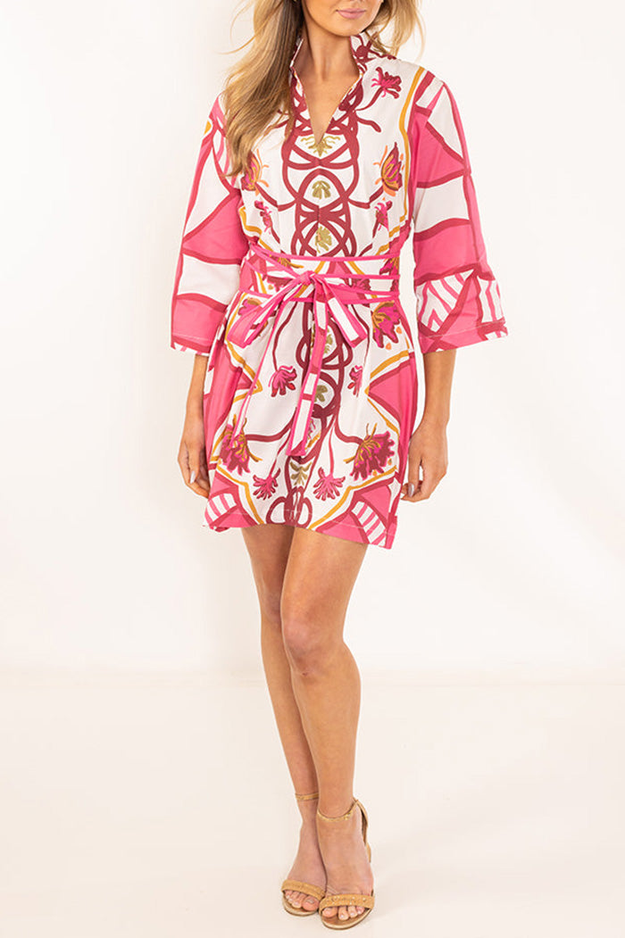 Tie Waist Pink Floral Mini Dress