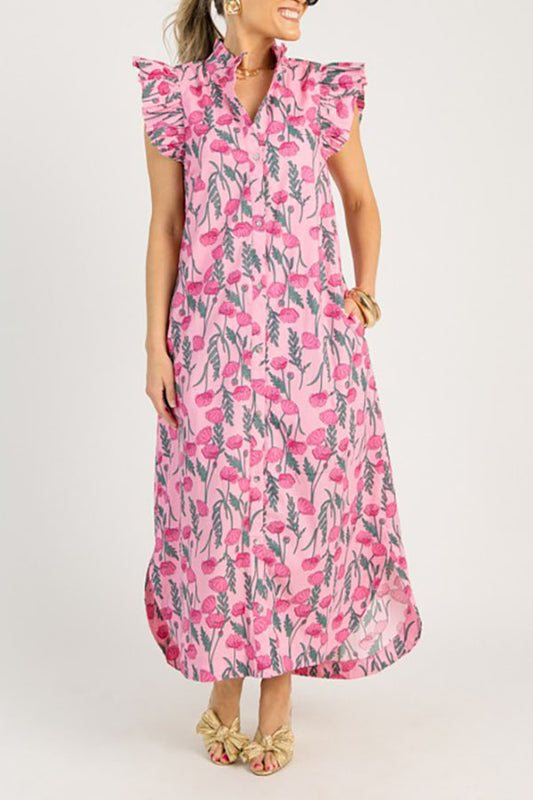 Pleated Sleeves Floral Dress