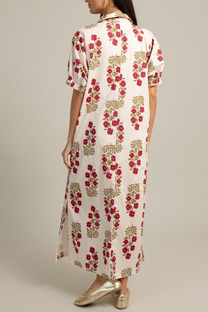 Floral Print Puff-Sleeve Split Maxi Dress