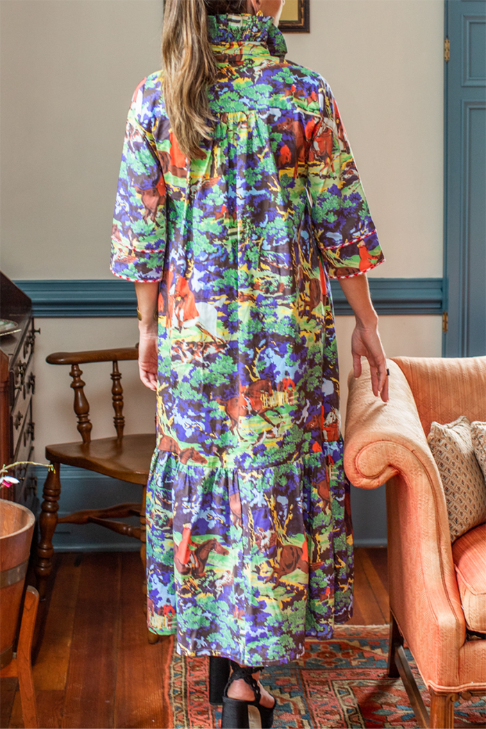 Vintage Printed Ruffled Pocket Maxi Dress