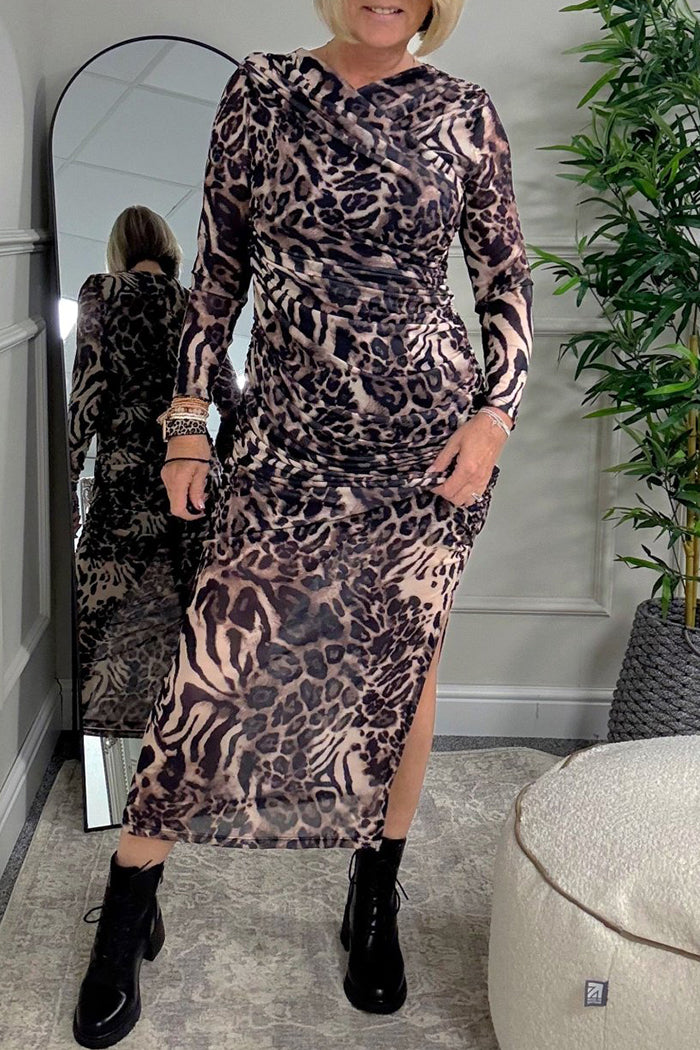 Leopard Print Stretch Mesh Dress