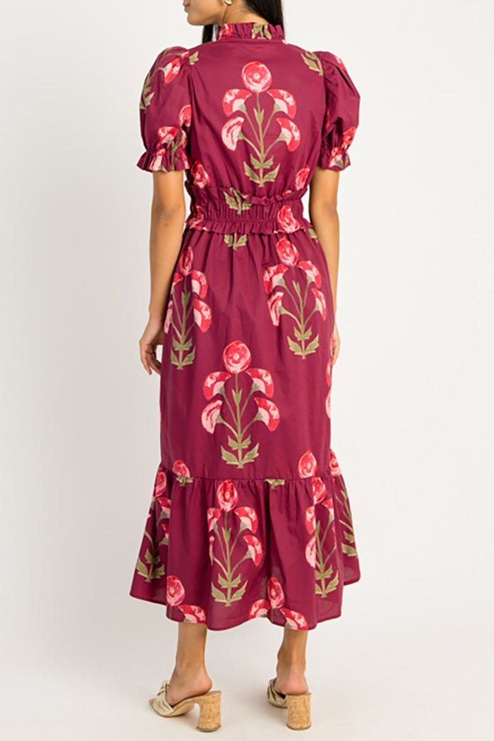 Floral Ruffle Collar Pockets Dress