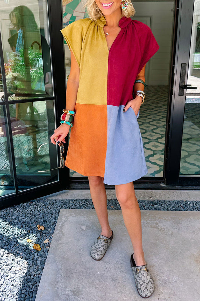 Autumn Quartet Suede Colorblock Dress
