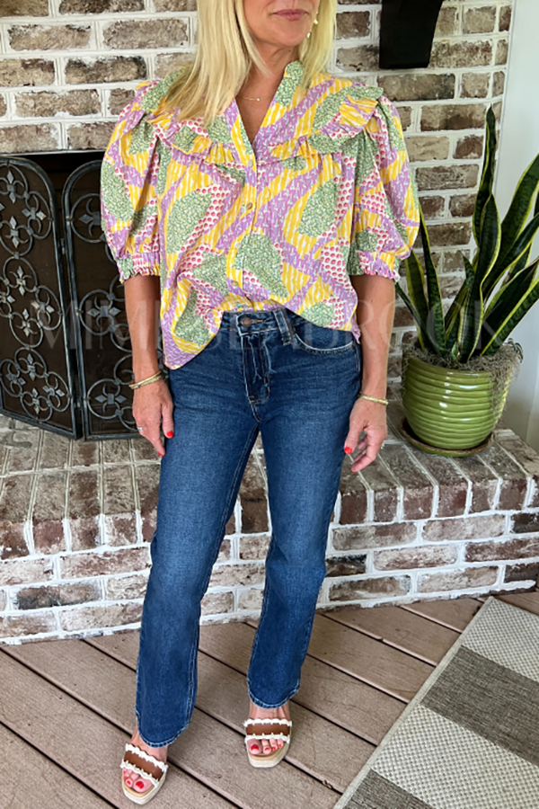 Casual Puff Sleeve Button Top