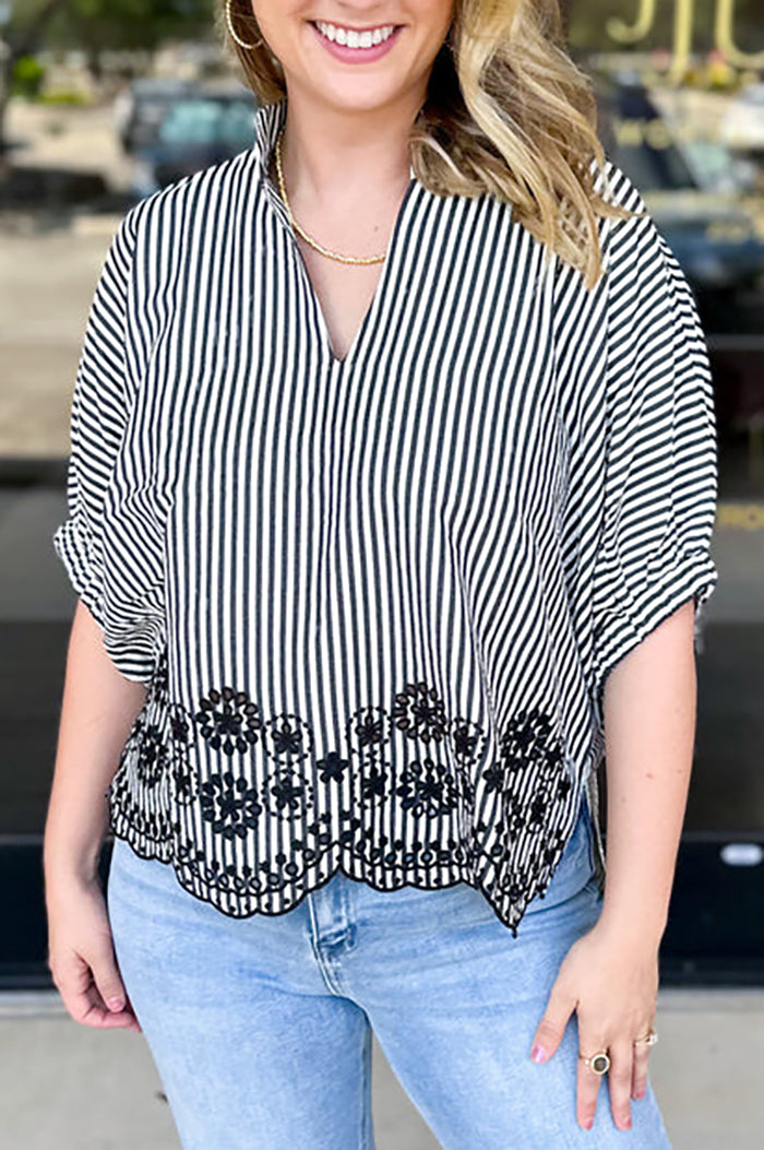 Stripes Floral Crochet Blouse