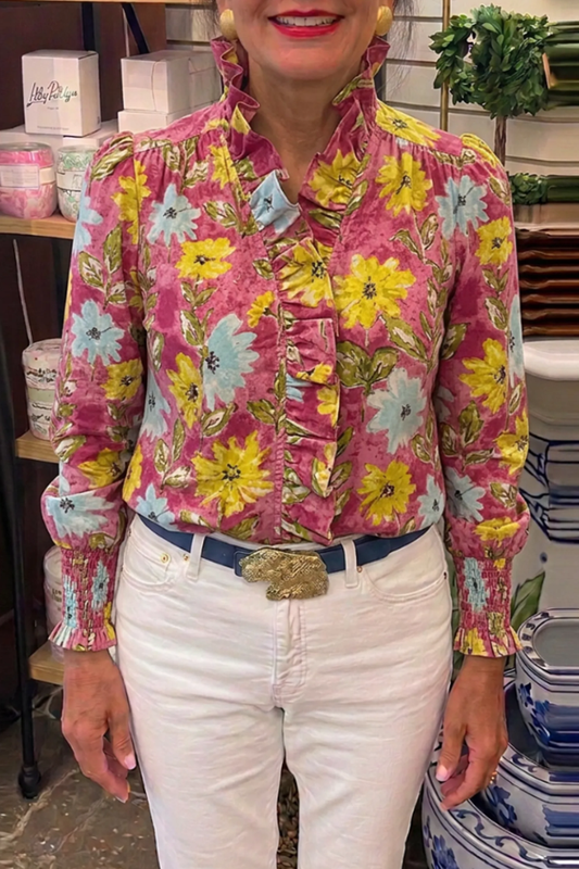Casual Floral Print Ruffle Top