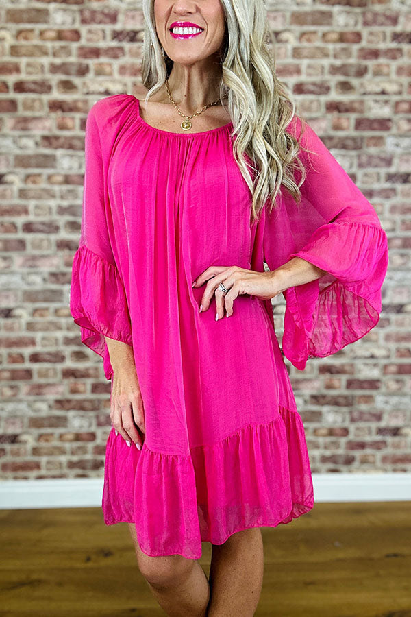 Casual Pleated Hem Silk Dress