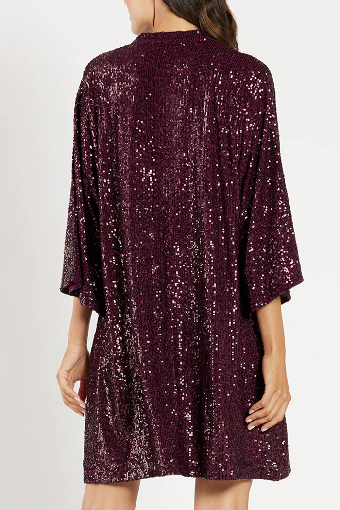 V-Neckline With Buttons Sequins Dress