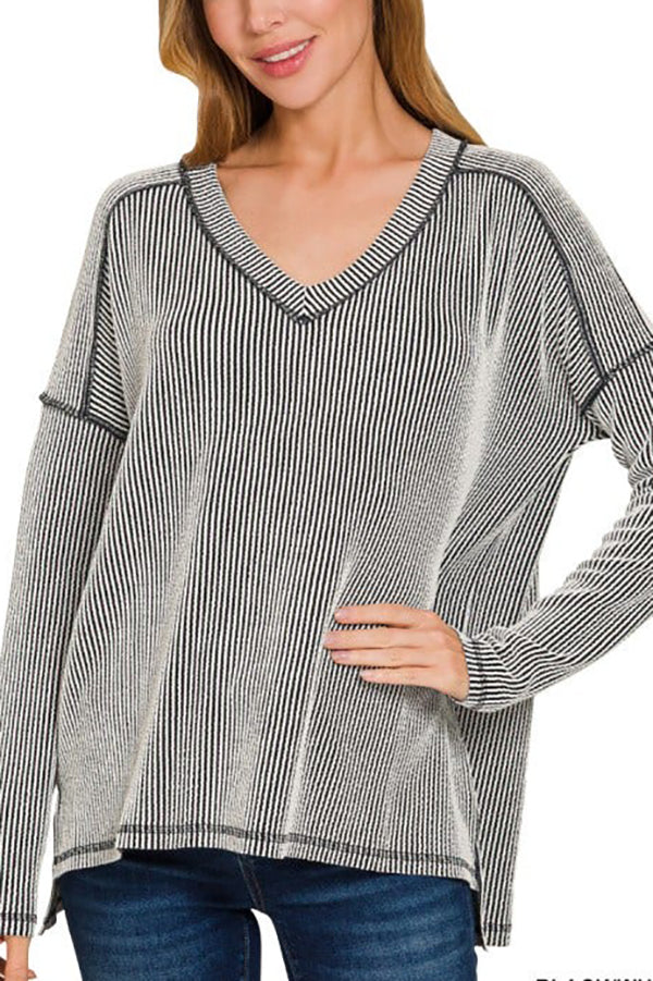 V-Neck Solid Color Knitted Sweater