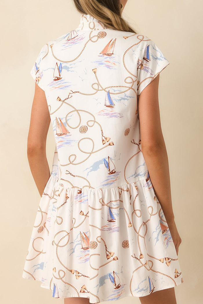 Ivory Multi Nautical Print Tiered Hem Dress