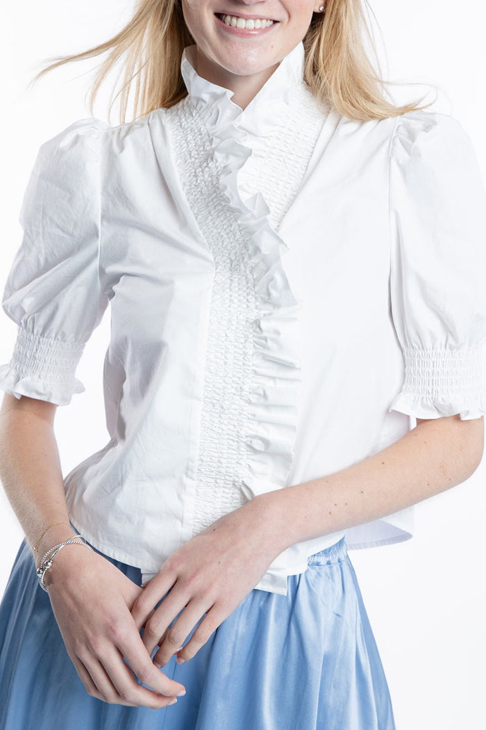 Ruffle Placket Puff Sleeve Top
