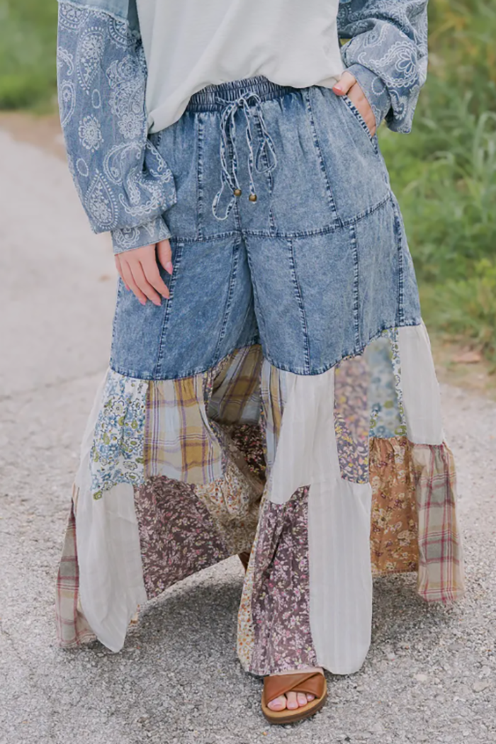 Wide Leg Patch Pants