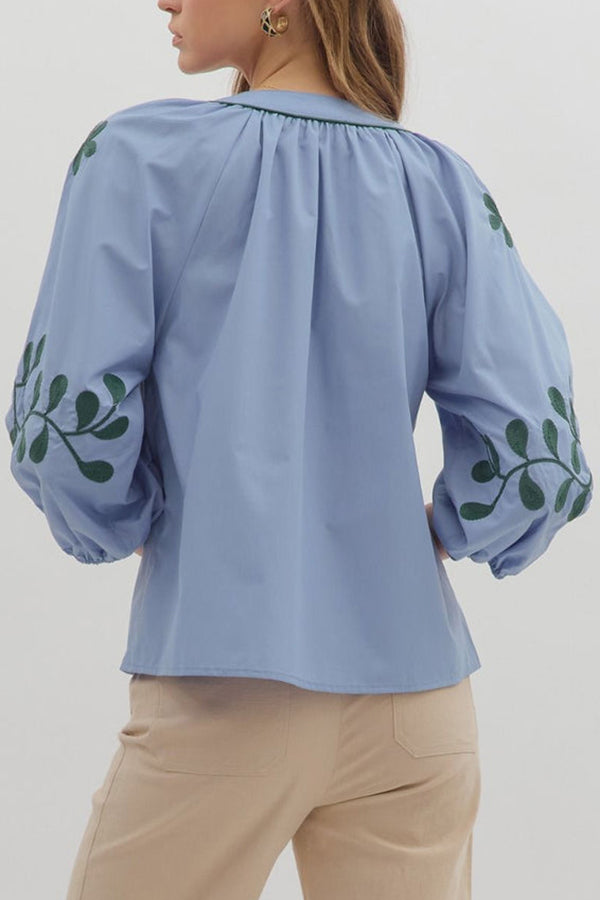 Casual Embroidered Sleeve Top