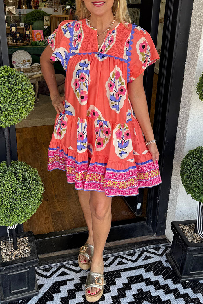 Casual Floral Print Ruffle Dress