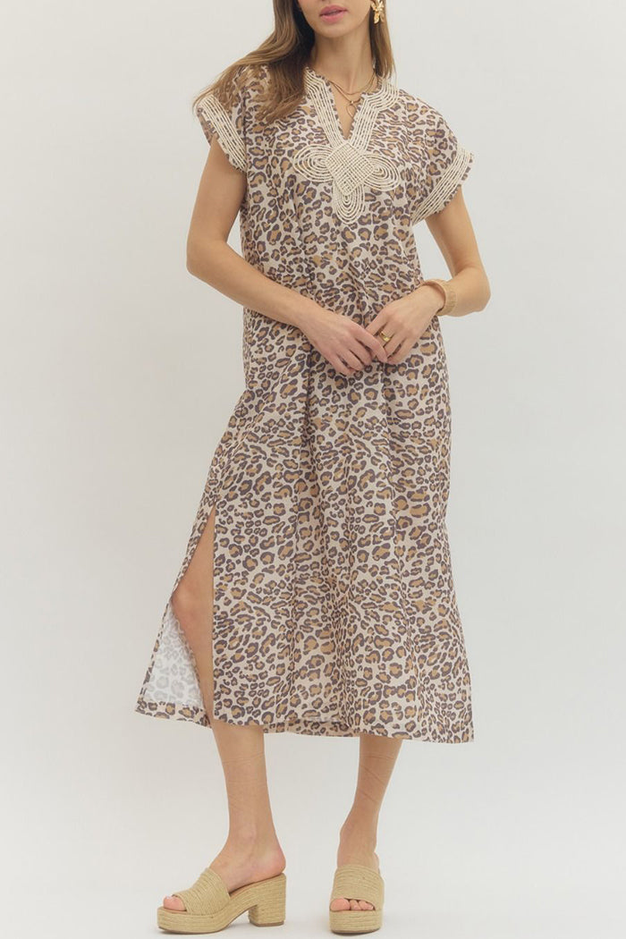 Leopard Print Cap Sleeve Dress