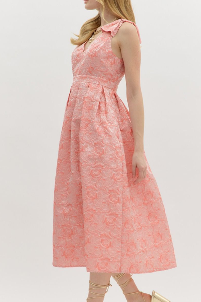 Sleeveless Pleated Floral Pocket Dress