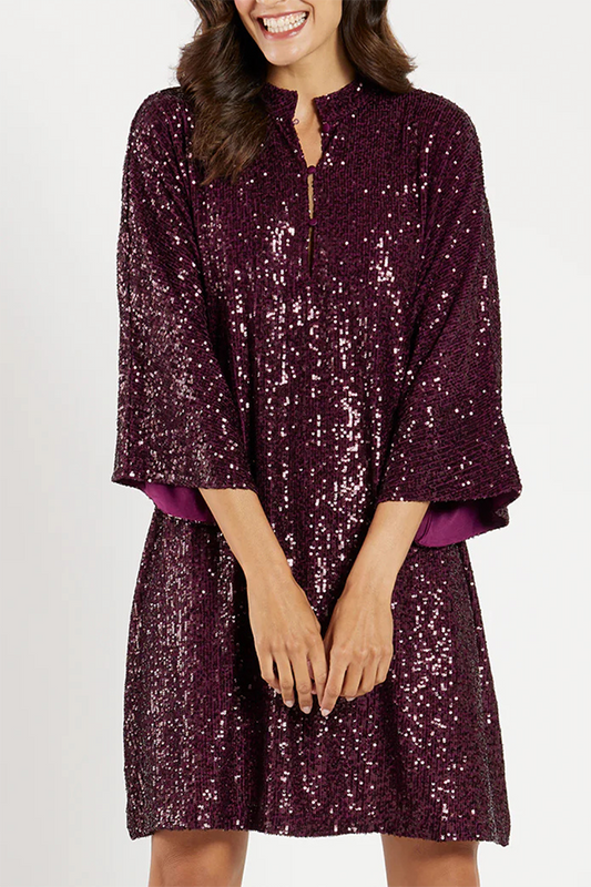V-Neckline With Buttons Sequins Dress
