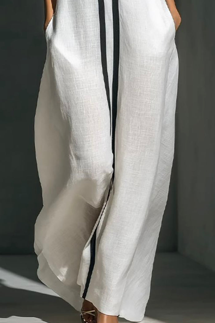 Contrast Trim Pocket Sleeveless Maxi Dress