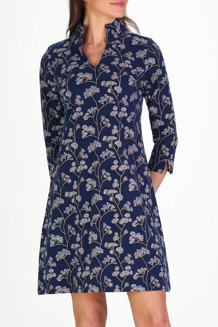 Navy V-Neck Floral Tunic Dress