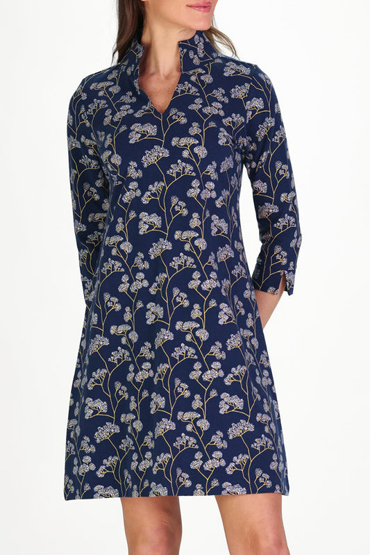Navy V-Neck Floral Tunic Dress