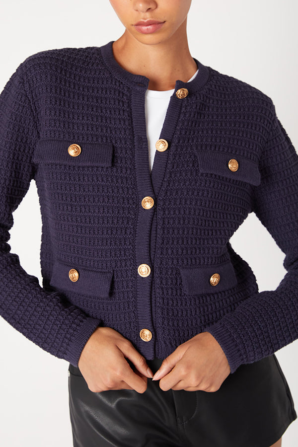 Casual Golden Button Knit Cardigan