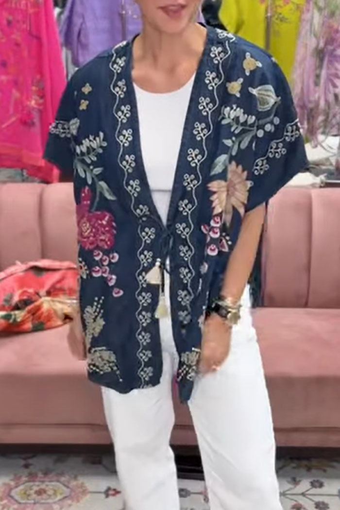 Floral Print Denim Cape