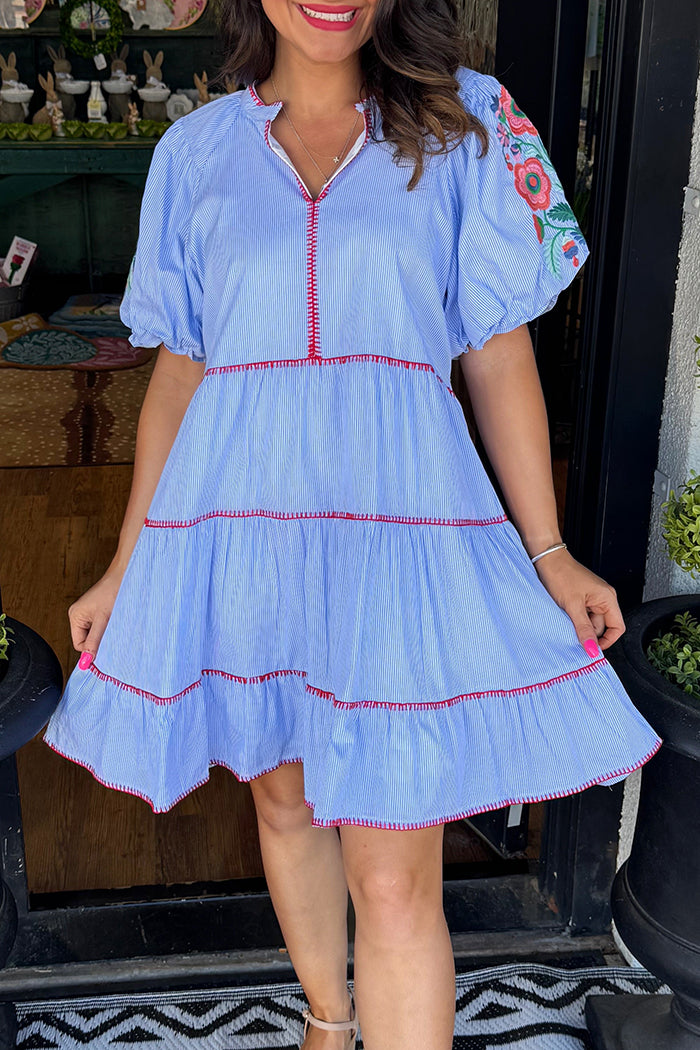 Embroidered Sleeve Tiered Dress