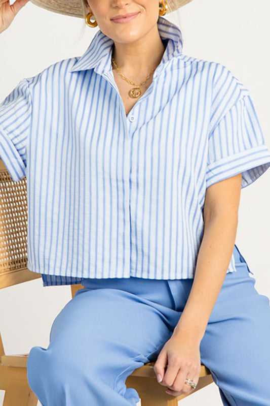 Cuff Sleeve Stripe Shirt