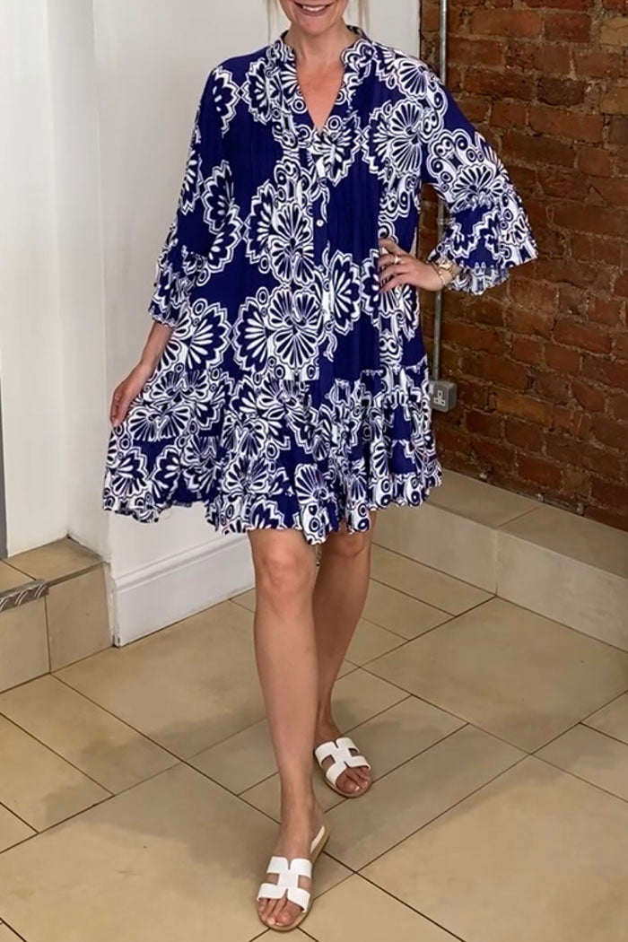 Flared Sleeve Ruffles Dress