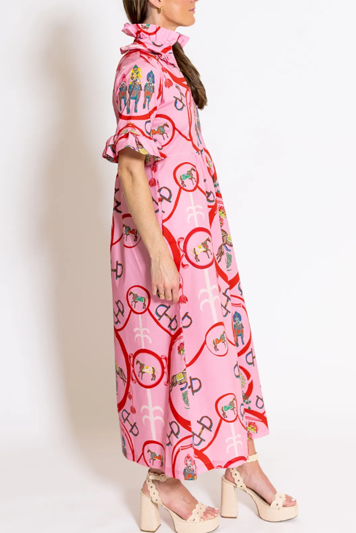Ruffle Trim Printed Pocket Maxi Dress