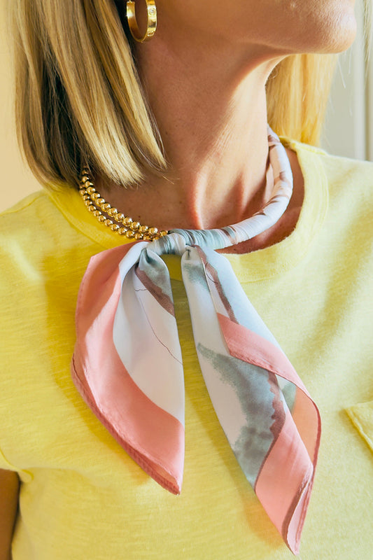 Floral Print Silk Scarf Necklace