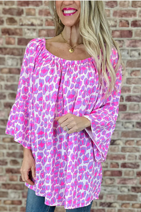 Casual Leopard Flared Sleeve Top