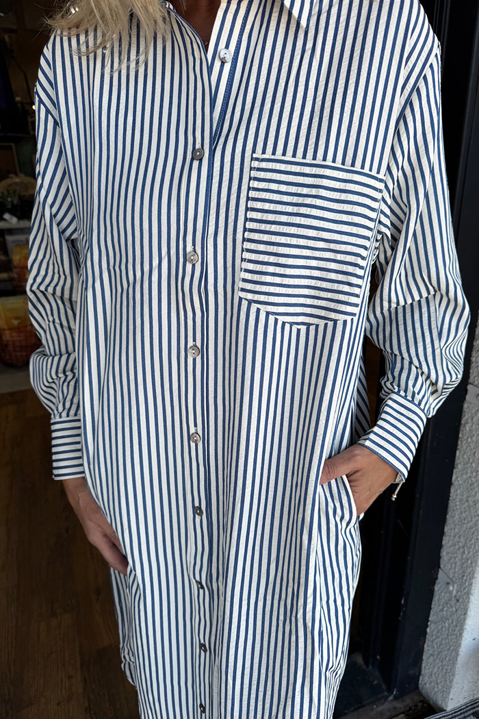 Ruffles Collar Pinstripe Dress