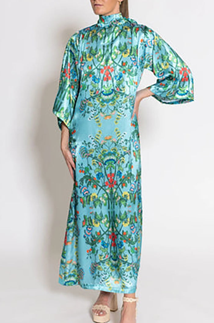 Cerulean Blue Floral Caftan Dress