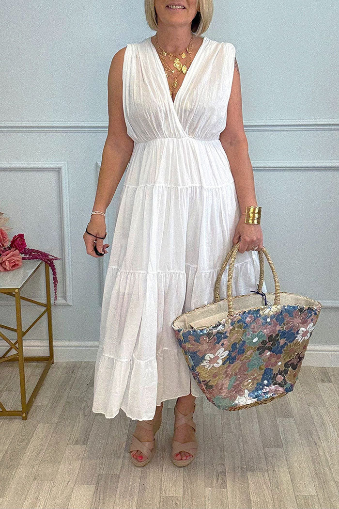 Solid Color Sleeveless Tiered Dress