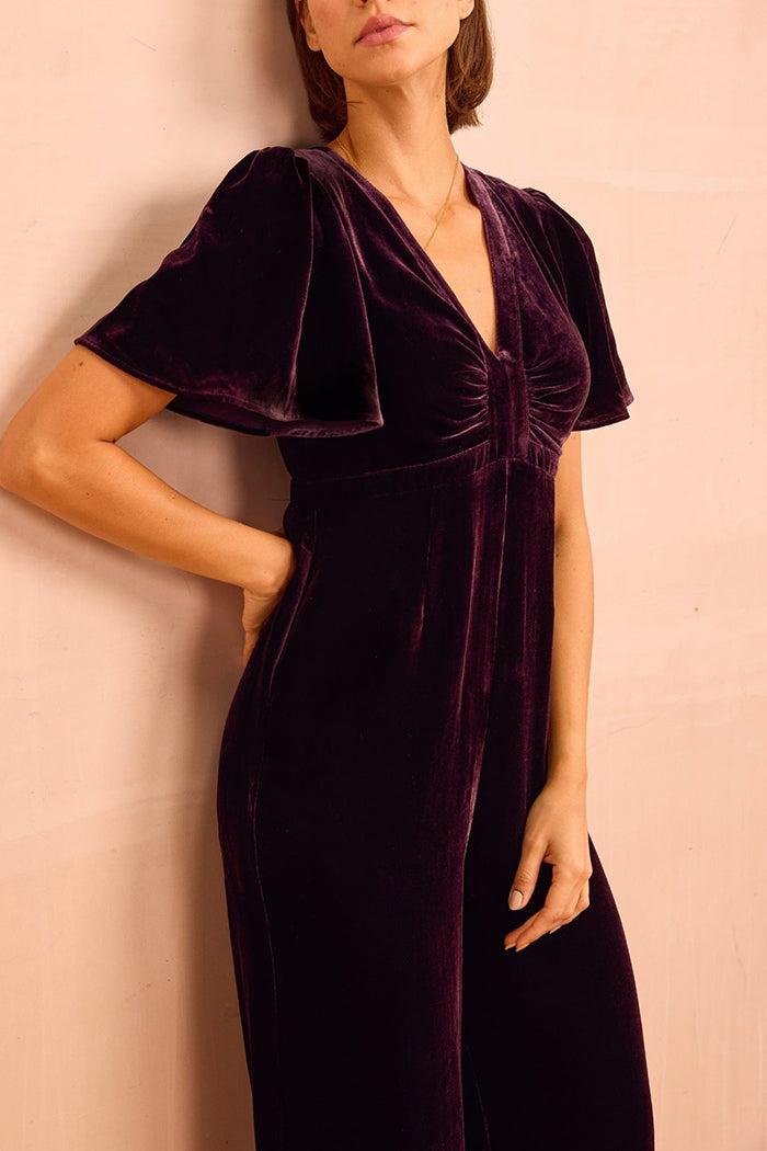 Casual Velvet V-Neck Jumpsuit
