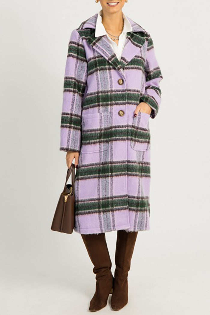 Oversized Plaid Mid-Calf Patch Pocket Coat