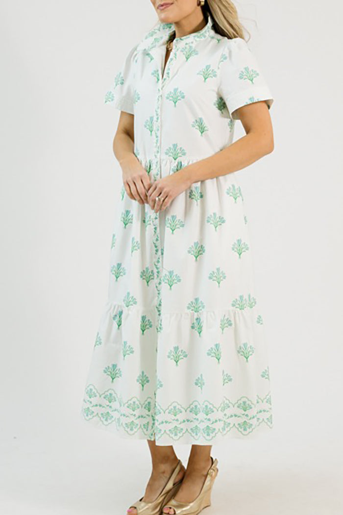 Collared Button Down Floral Pocket Maxi Dress