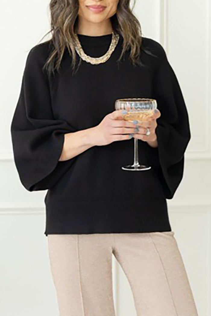 3/4 Wide Sleeves Solid Sweater