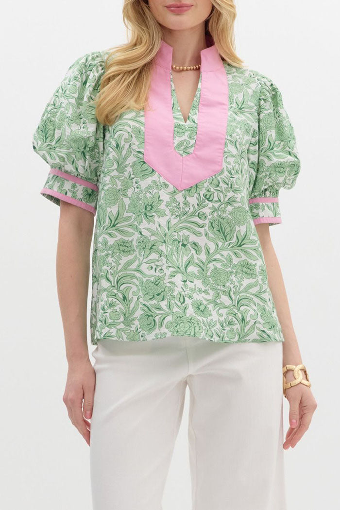 Floral Print Cropped Puff Sleeve Top