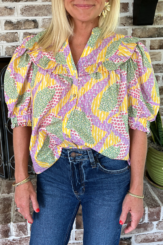 Casual Puff Sleeve Button Top