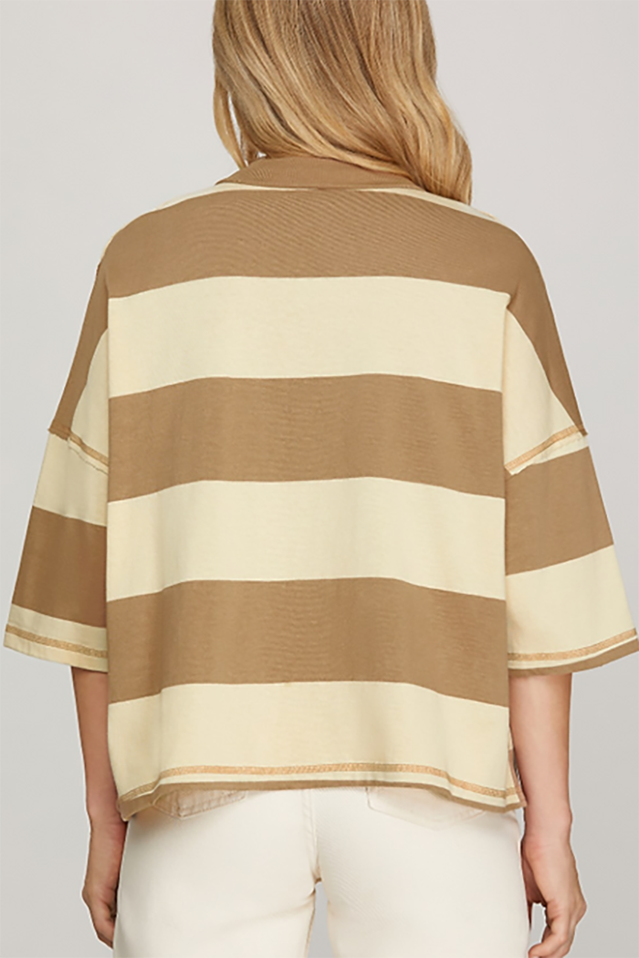 Casual Half Zipper Stripe Pullover