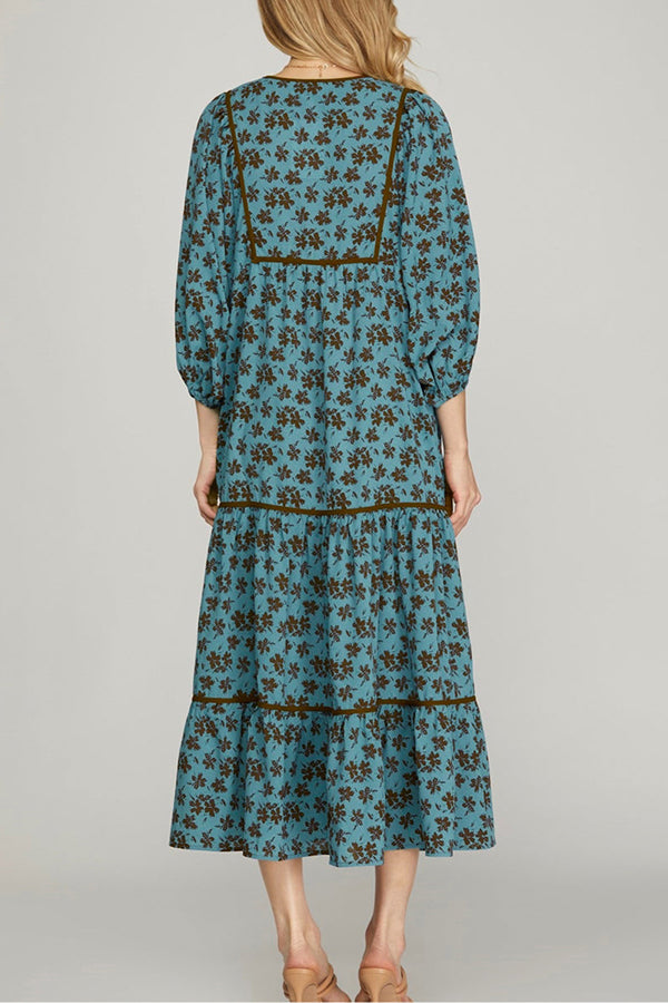 Balloon Sleeves Tiered Dress