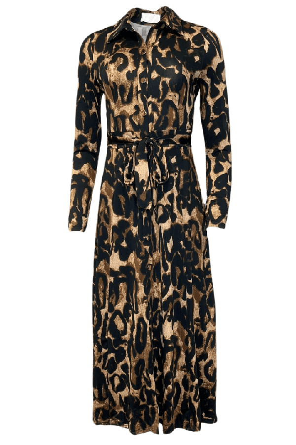 Leopard Print Lace-Up Dress