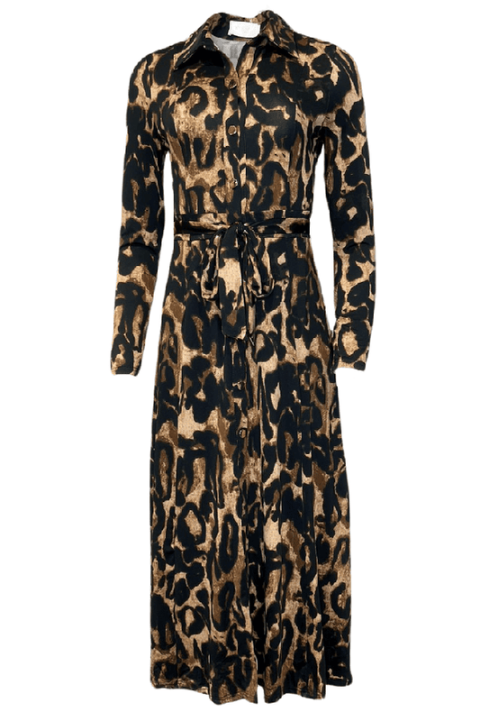 Leopard Print Lace-Up Dress