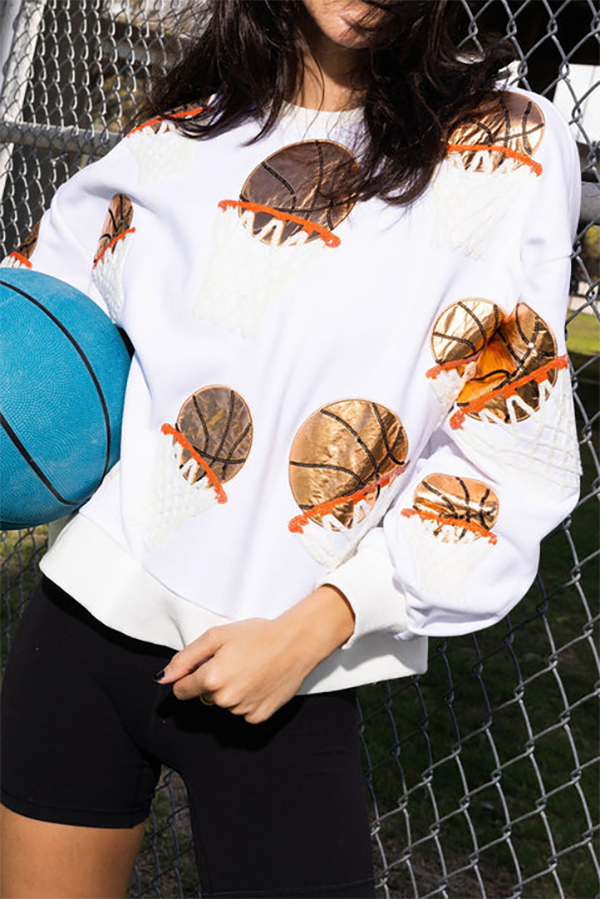 Basketball Sequined Embroidered Hoodie