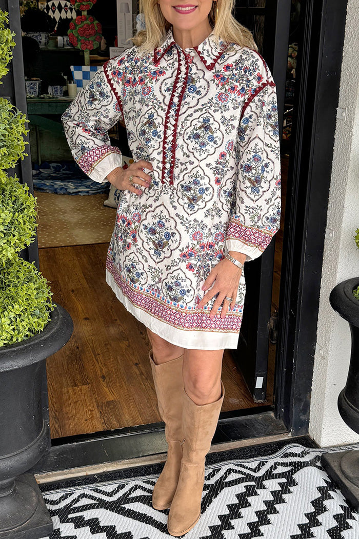 Floral Print Collar Tunic Dress