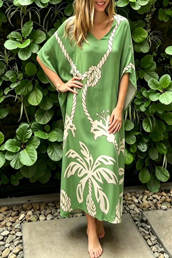 Batwing Sleeve Floral Kaftan Dress
