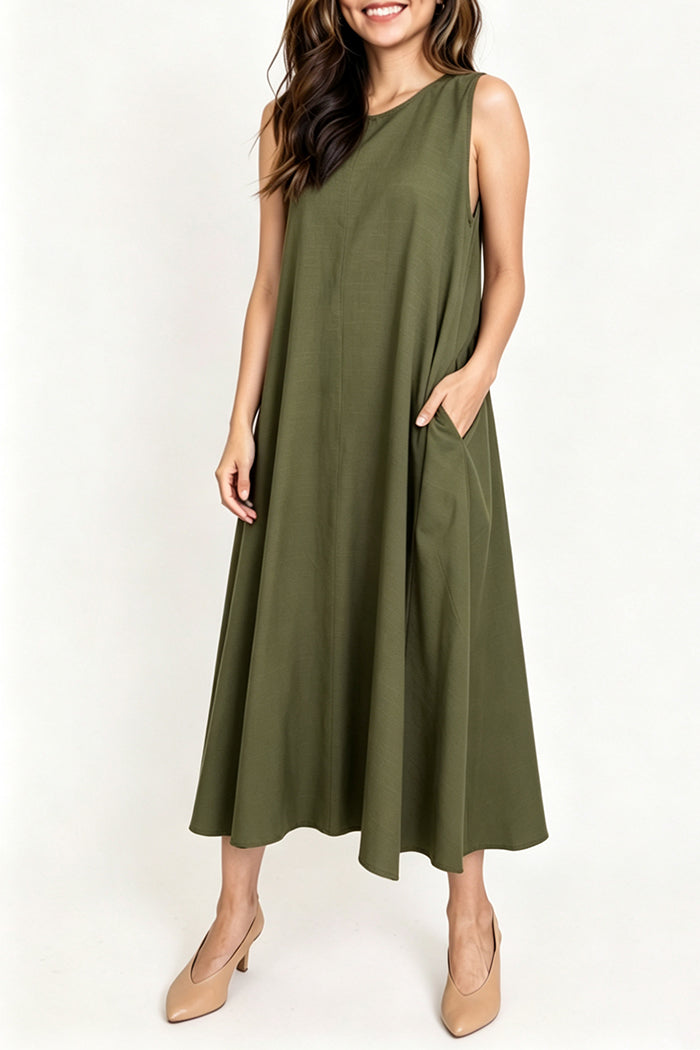 Sleeveless A Line Pocket Dress